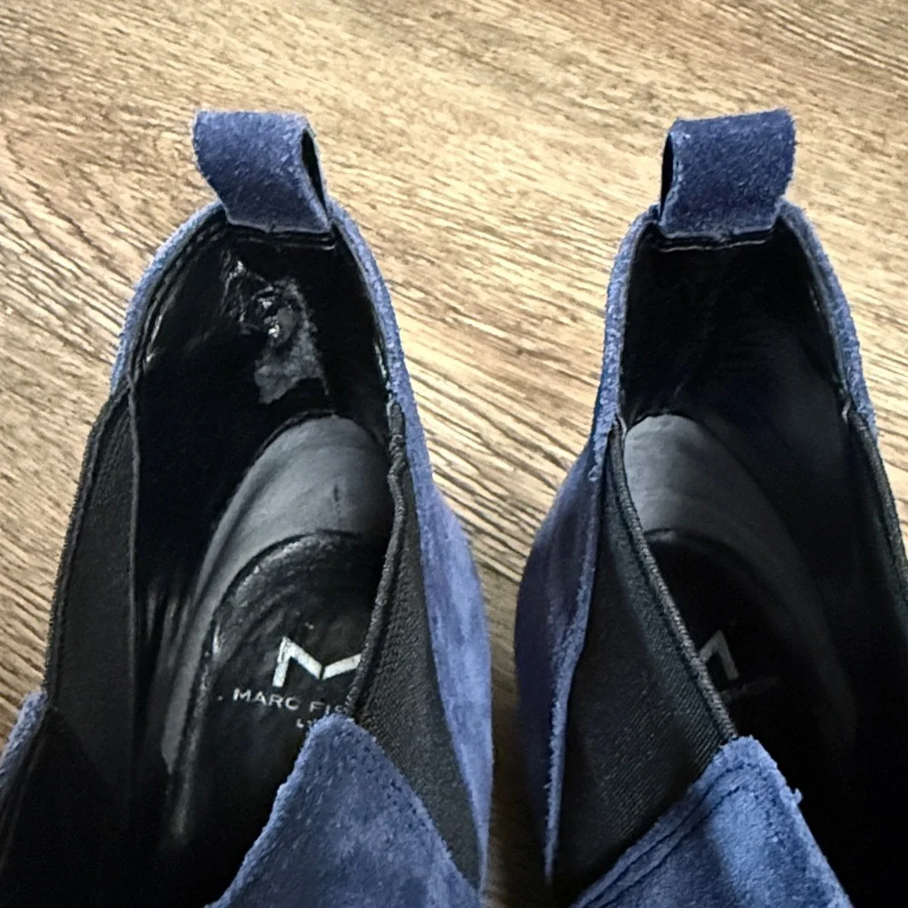 Marc Fisher Yale Pointy Toe Bootie with Metal Detail in Dark Blue Suede — Size 7 - Picture 4 of 5